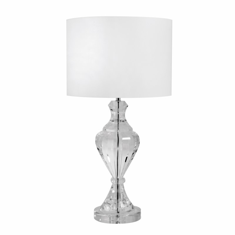 Kryształowa lampa stołowa z białym abażurem w stylu glamour cylinder 35cm