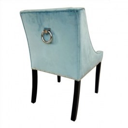 Tapicerowane krzesło / fotel ESTEPONA w welurowej tapicerce z kołatką i taśmą chromowaną