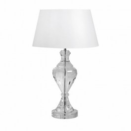 Kryształowa lampa stołowa z białym abażurem w stylu glamour stożek biały 40cm