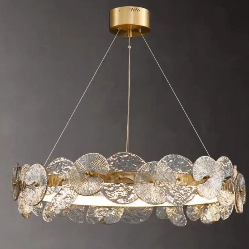 Złota, szklana lampa wisząca do salonu nad sofę BLOOM 60
